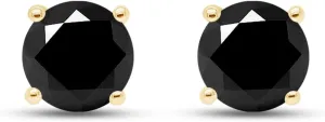 SAVEARTH DIAMONDS 10K Gold Post 2CTTW 6.5MM Black Moissanite Lab Created Diamond Simulated Diamond Solitaire Stud Earrings Sterling Silver Push Back for Women