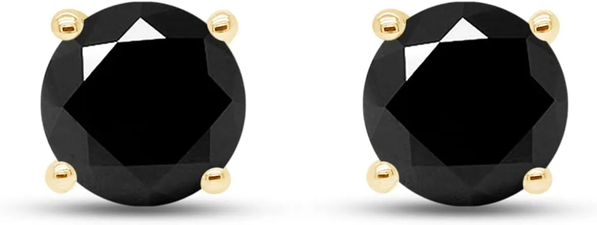 SAVEARTH DIAMONDS 10K Gold Post 2CTTW 6.5MM Black Moissanite Lab Created Diamond Simulated Diamond Solitaire Stud Earrings Sterling Silver Push Back for Women