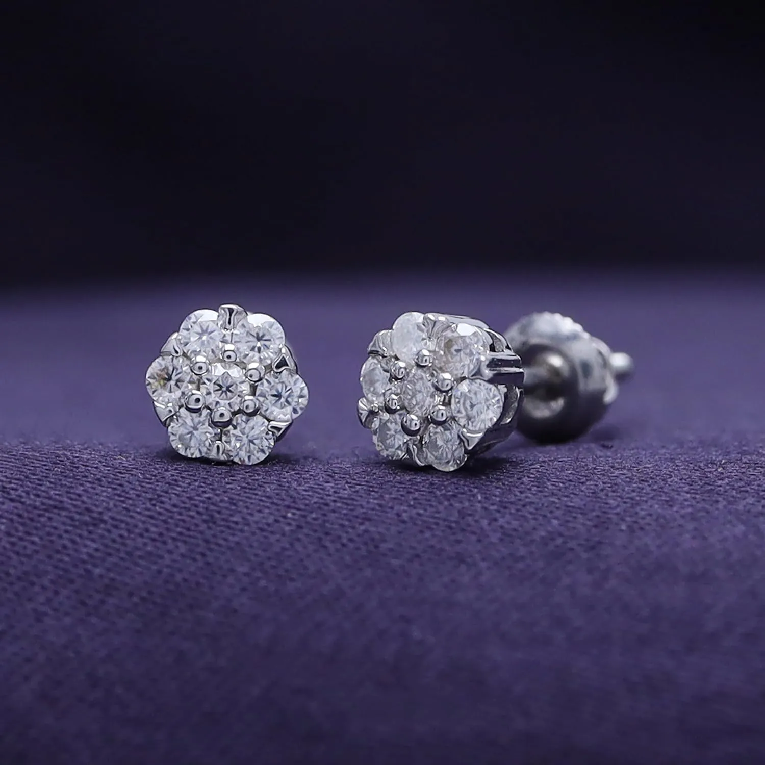 SAVEARTH DIAMONDS 1/4 Carat Round Cut Moissanite & Lab Grown Diamond Flower Cluster Stud Earrings In 14K Gold Over Sterling Silver With Screw Back Jewelry For Womens (Clarity VVS1, 0.25 Cttw)