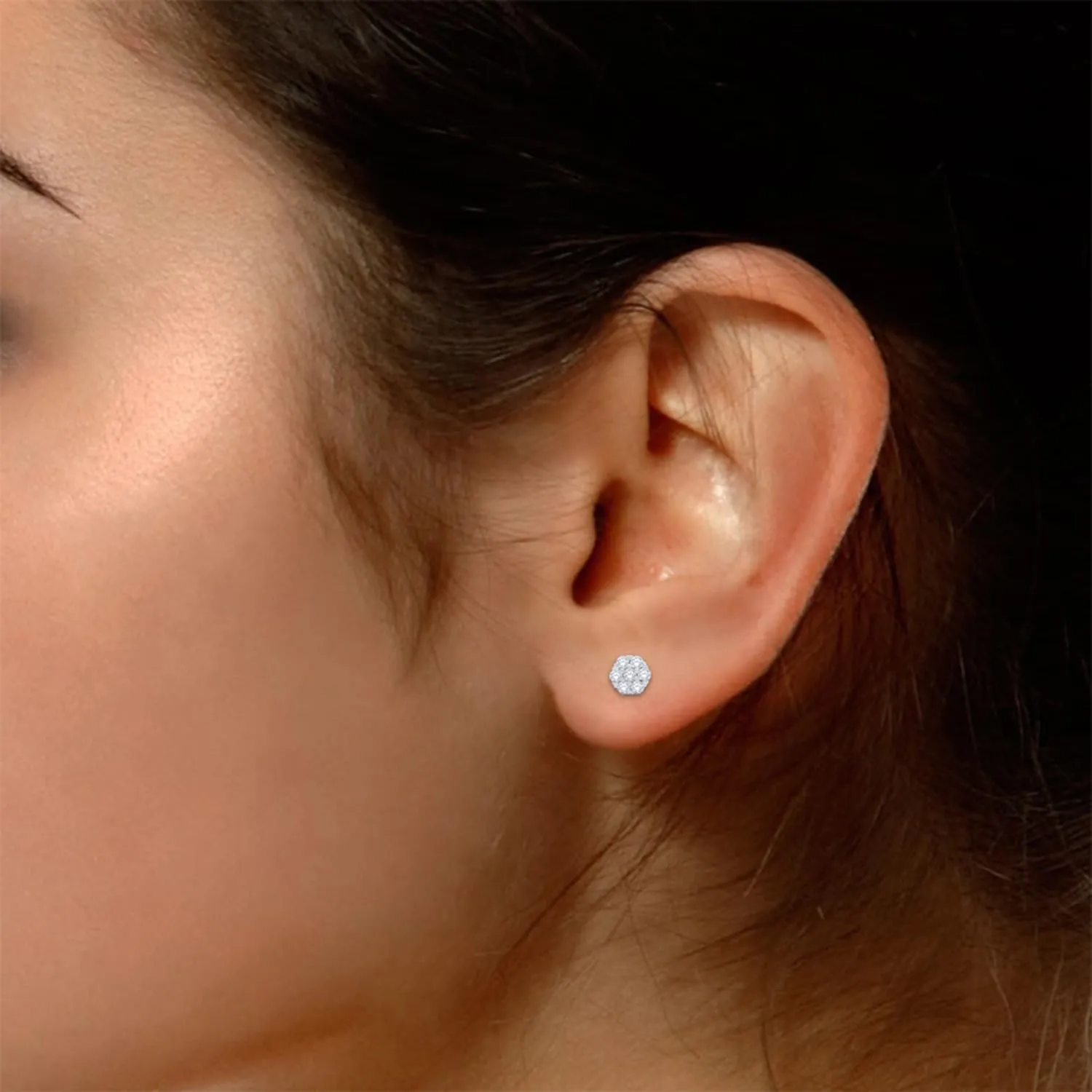 SAVEARTH DIAMONDS 1/4 Carat Round Cut Moissanite & Lab Grown Diamond Flower Cluster Stud Earrings In 14K Gold Over Sterling Silver With Screw Back Jewelry For Womens (Clarity VVS1, 0.25 Cttw)