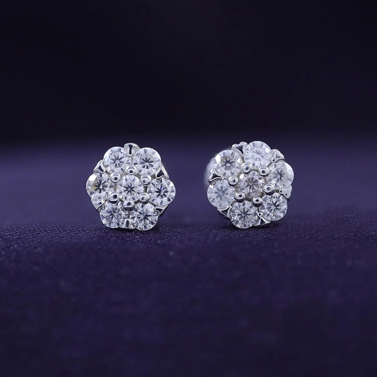 SAVEARTH DIAMONDS 1/4 Carat Round Cut Moissanite & Lab Grown Diamond Flower Cluster Stud Earrings In 14K Gold Over Sterling Silver With Screw Back Jewelry For Womens (Clarity VVS1, 0.25 Cttw)