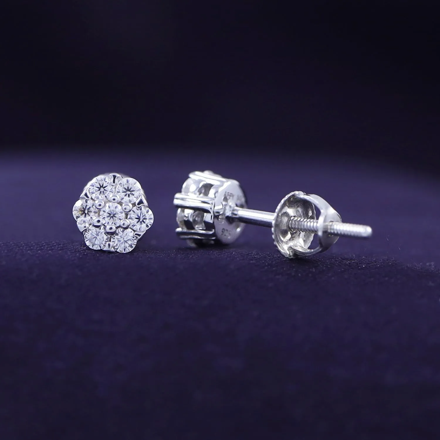 SAVEARTH DIAMONDS 1/4 Carat Round Cut Moissanite & Lab Grown Diamond Flower Cluster Stud Earrings In 14K Gold Over Sterling Silver With Screw Back Jewelry For Womens (Clarity VVS1, 0.25 Cttw)
