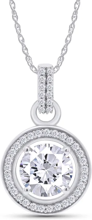 SAVEARTH DIAMONDS 2CT Moissanite Pendant Necklace 18K Gold Plated Silver D Color Ideal Cut Round Lab Created Diamond Necklace for Women