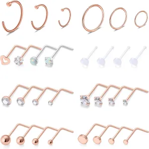 SCERRING 18G Stainless Steel L-Shaped Nose Stud Rings Tragus Lip Hoop Piercing Jewelry 1.5-3mm Clear CZ 8-30PCS