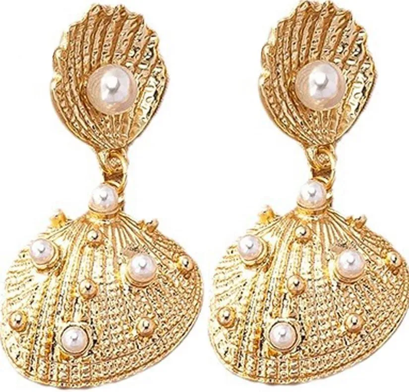 Seashell Pearl Stud Earrings Ocean Sea Shell Lightweight Dangle Drop Earrings for Summer Beach Holiday Party