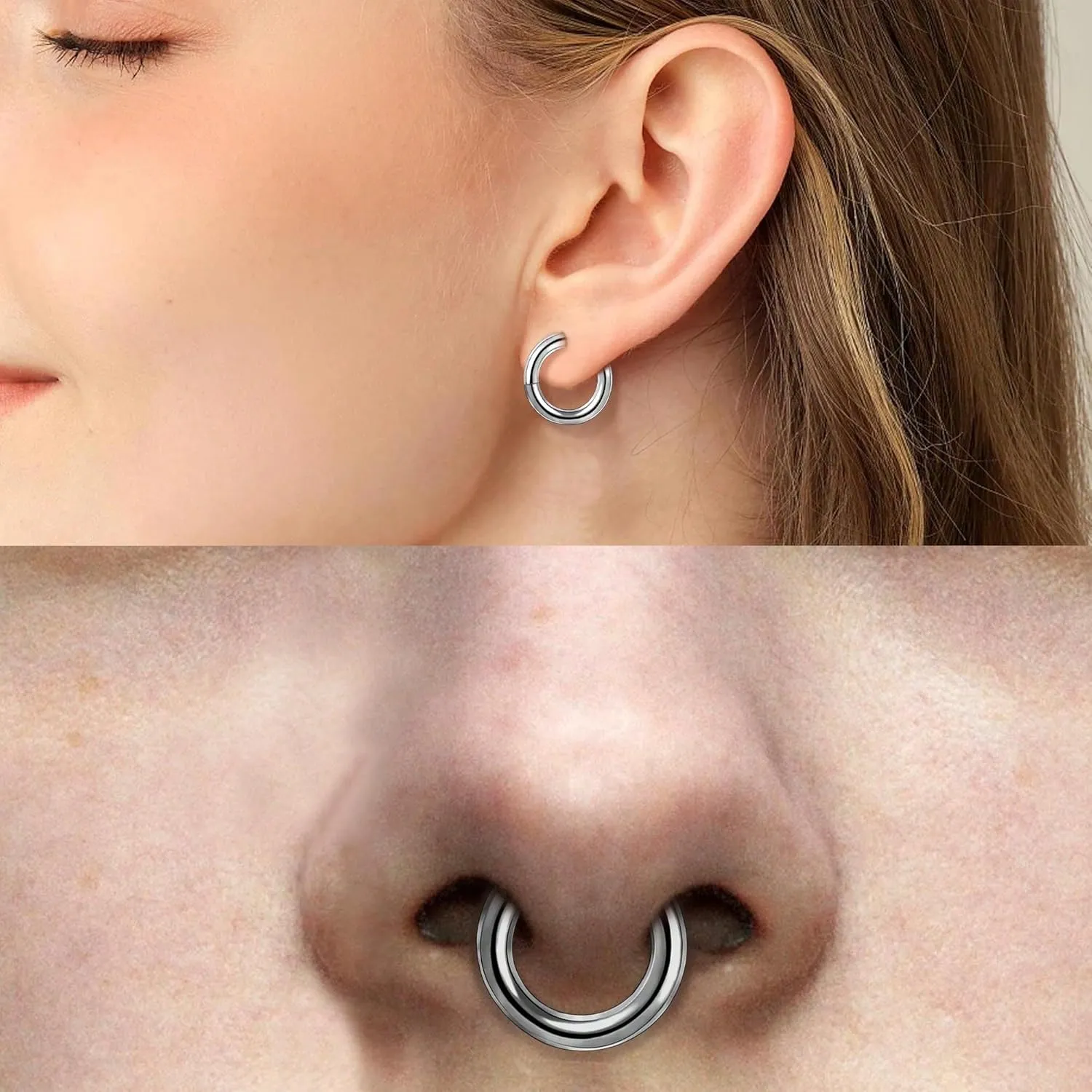 Septum Nose Rings Hinged Clicker Segment Surgical Steel PA Piercing Jewelry Ear Piercing Earrings Nose Hoop Unisex Hinged Earring 12mm