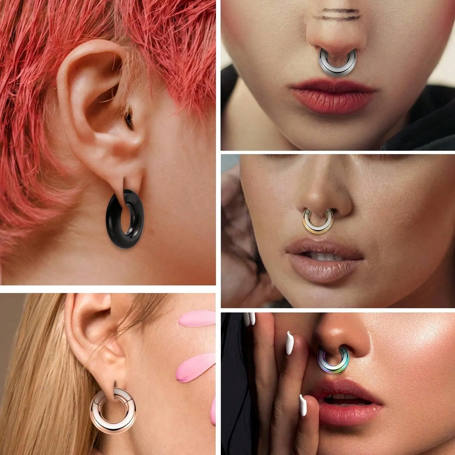 Septum Nose Rings Hinged Clicker Segment Surgical Steel PA Piercing Jewelry Ear Piercing Earrings Nose Hoop Unisex Hinged Earring 12mm