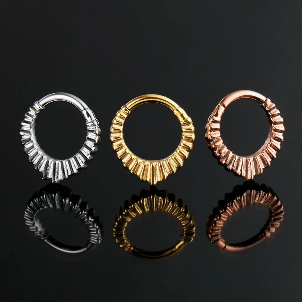 Septum Rings Hoop, 16G/8mm Surgical Stainless Steel Segment Nose Rings, Cartilage Clicker Hoop Earrings for Rook, Daith, Tragus, Shell pattern Gold Silver Rose for men and women