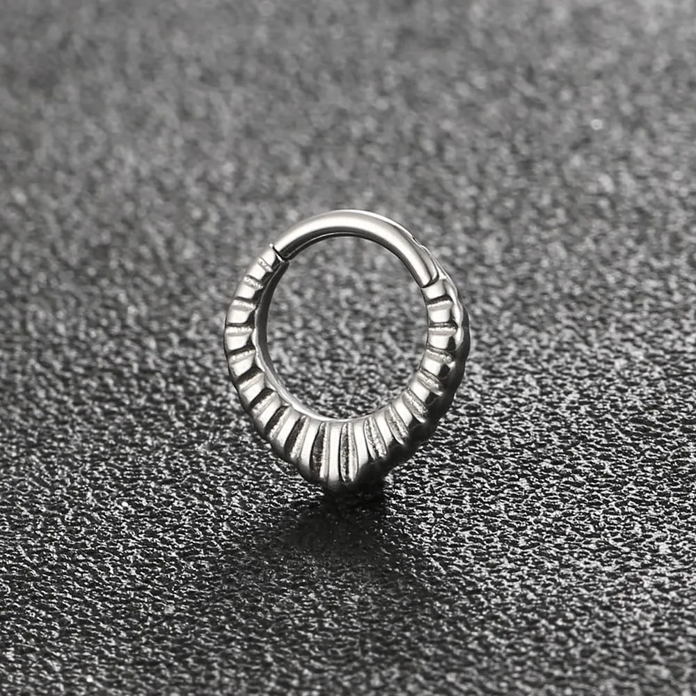 Septum Rings Hoop, 16G/8mm Surgical Stainless Steel Segment Nose Rings, Cartilage Clicker Hoop Earrings for Rook, Daith, Tragus, Shell pattern Gold Silver Rose for men and women