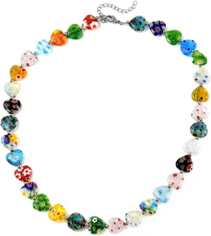 SHOP LC DELIVERING JOY Multi Color Glass Heart Stainless Steel Beaded Necklace for Women Jewelry Birthday Gifts Size 18" Ct 102.91 Birthday Gifts
