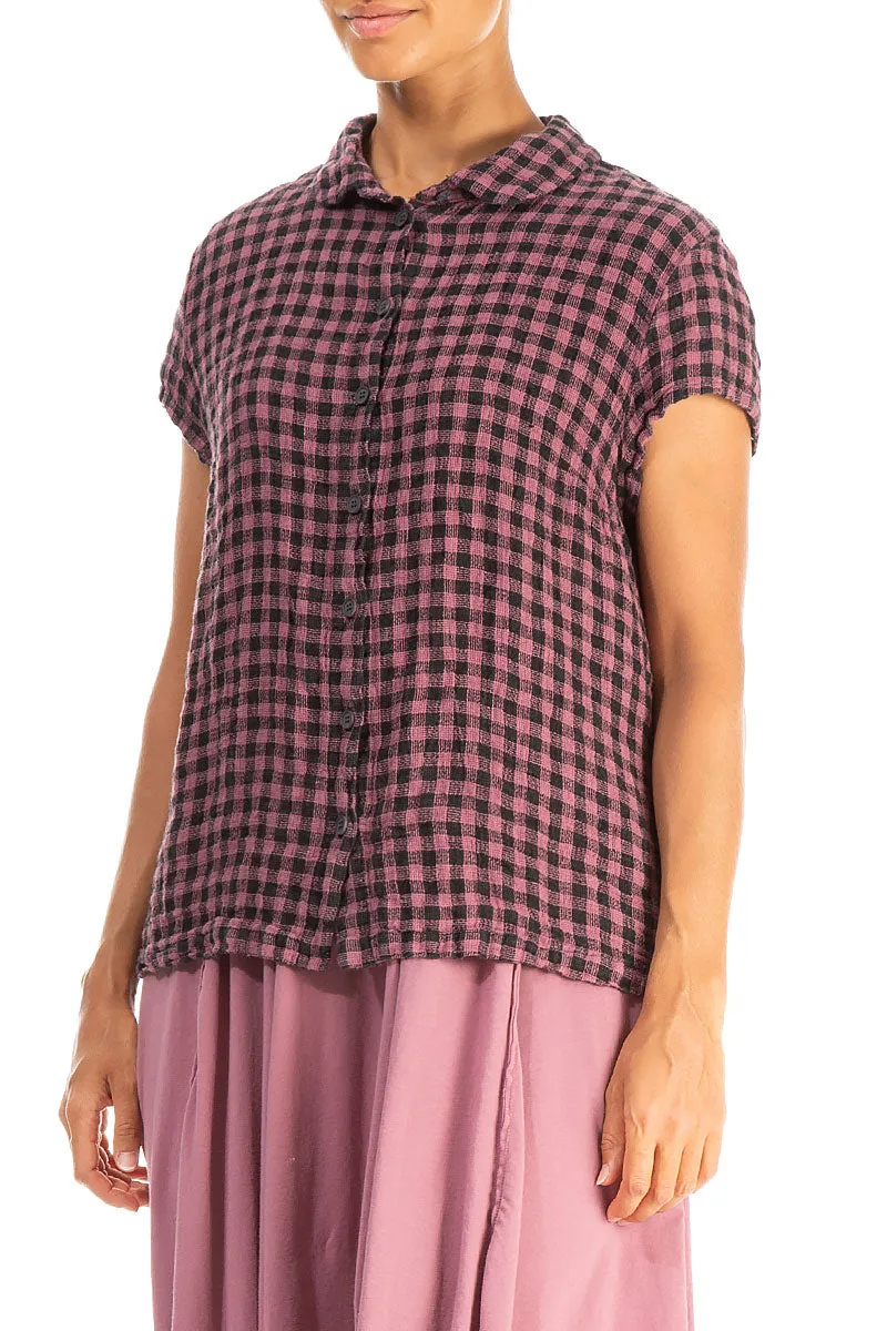 Short Sleeves Mauve Taupe Check Linen Jacket