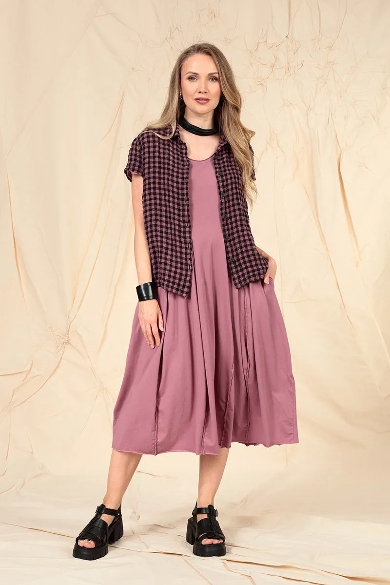 Short Sleeves Mauve Taupe Check Linen Jacket