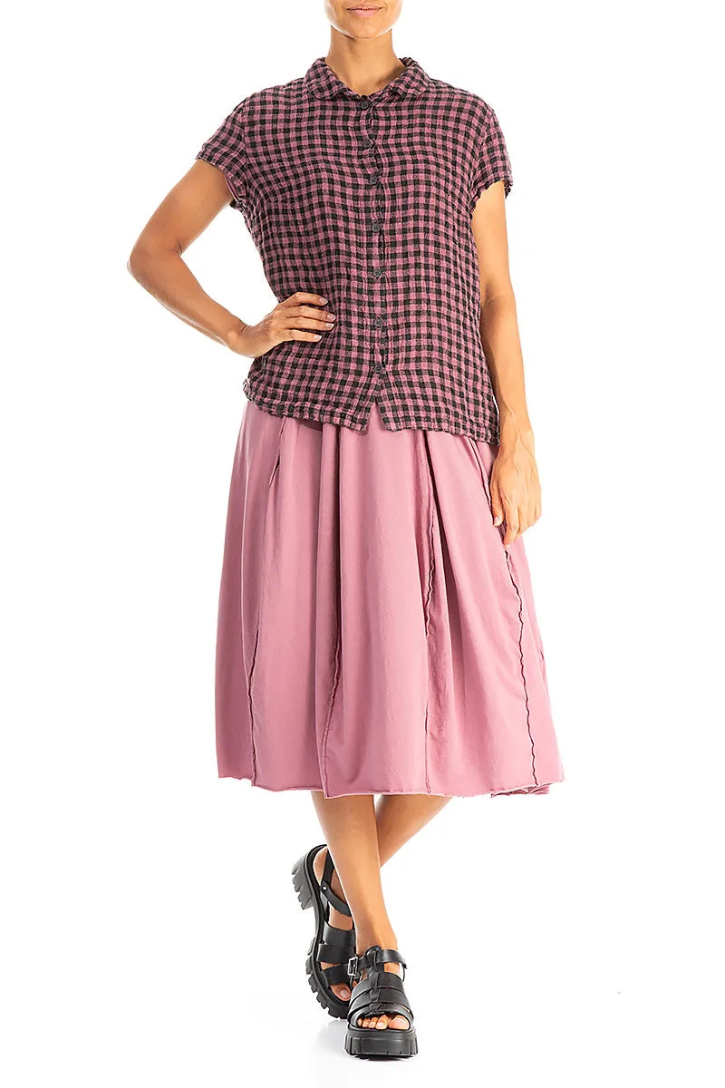 Short Sleeves Mauve Taupe Check Linen Jacket