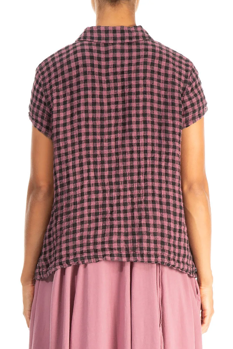 Short Sleeves Mauve Taupe Check Linen Jacket