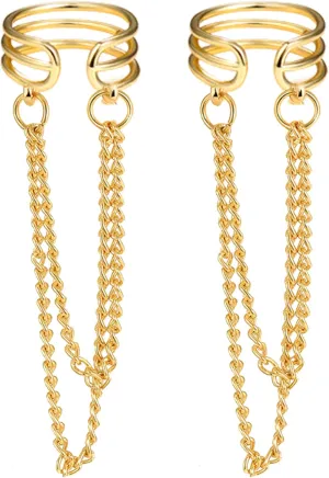 Silver No Piercing Chain Cuff Earrings Dangle Hoop Wrap Earrings Tassel Clip On Ear Fake Earrings Piercings