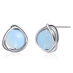 Silver Stud Earrings Wire Wrapped 10 mm Ball Earrings Handmade Round Stud Earrings for Women Trendy