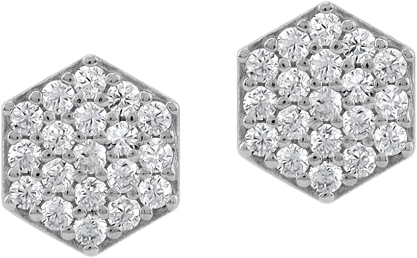 Silvershake Petite White Gold Plated or Yellow Gold Plated 925 Sterling Silver Minimalist Hexagon Design Geometric Trendy Chic Stud Gemstone Earrings Jewelry for Women