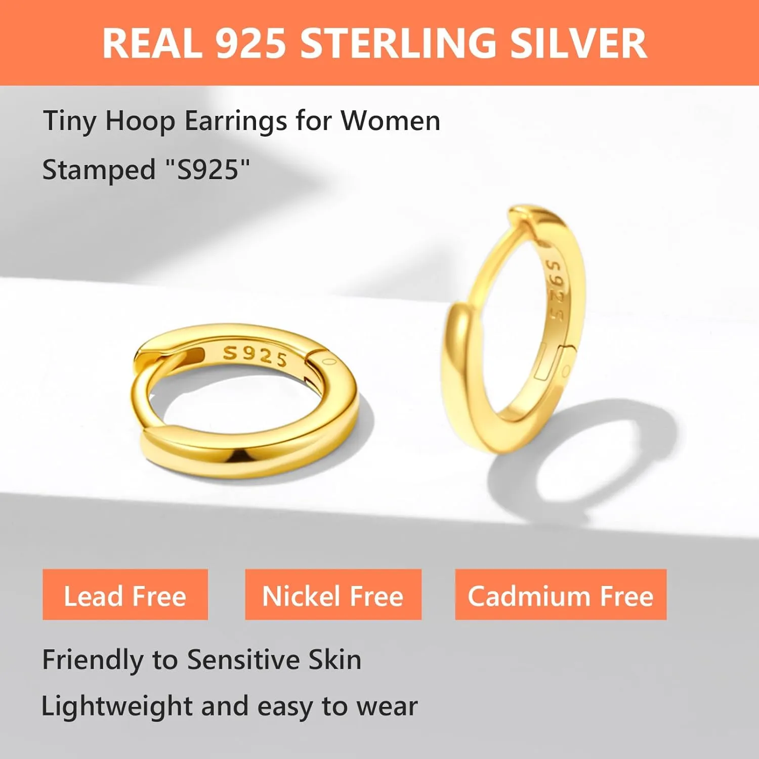 Silvora 925 Sterling Silver Small Hoop Earrings for Women Huggie Earrings Hypoallergenic Cartilage Earrings Tiny Hoops 6mm/8mm/10mm/12mm