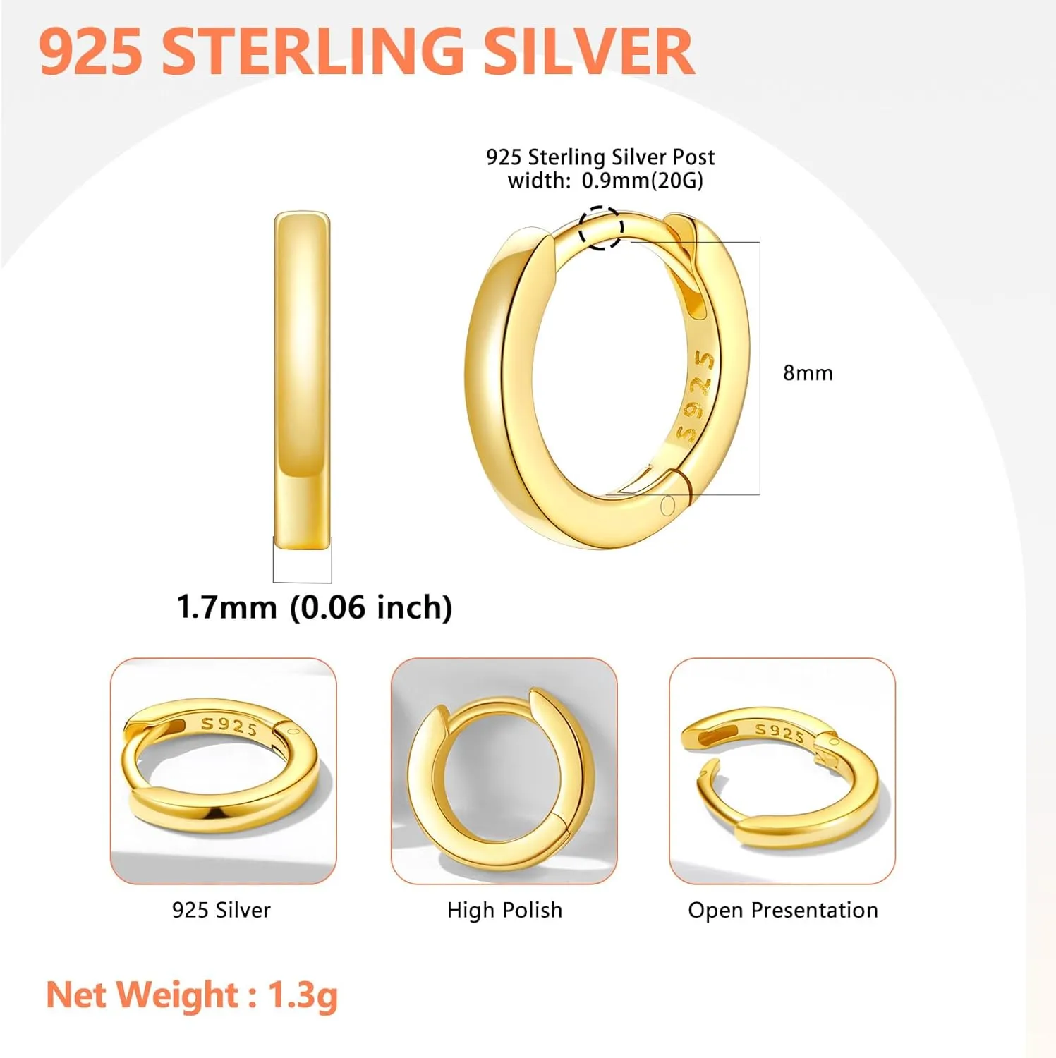 Silvora 925 Sterling Silver Small Hoop Earrings for Women Huggie Earrings Hypoallergenic Cartilage Earrings Tiny Hoops 6mm/8mm/10mm/12mm