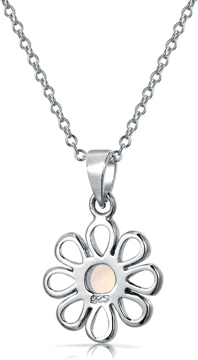 Simple Created Orange Fire White Opal Daisy Flower Stud Earrings Pendant Bracelet For Women Teen 14K Gold Plated .925 Sterling Silver October Birthstone