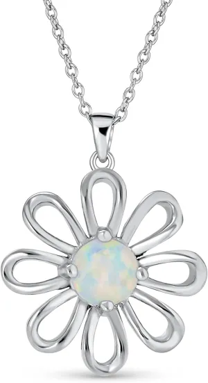 Simple Created Orange Fire White Opal Daisy Flower Stud Earrings Pendant Bracelet For Women Teen 14K Gold Plated .925 Sterling Silver October Birthstone