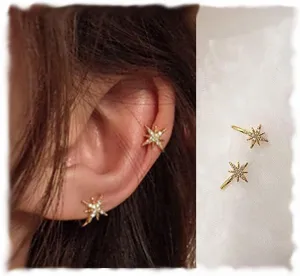 Simple CZ Star Cuff Wrap Earrings Cute Snowflake Crystal Twinkle Helix Cartilage Clip on Earrings Non Piercing Cartilage Earrings Hexagram ear cuff