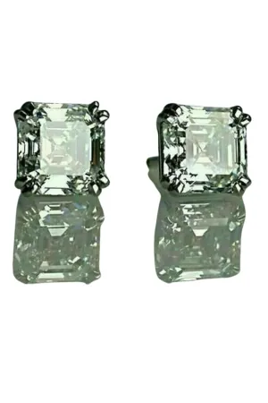Simulated Diamond Lab-Created Stud Earrings White Gold Plated