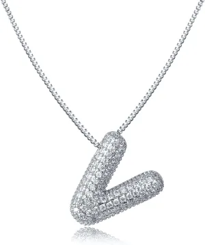 SKQIR Diamond Initial Letter Necklace for Women Bubble Gold Plated Puffy Balloon Alphabet Crystal Zircon Pendant Name Necklace Dainty Charms Trendy Jewelry Gift for Women