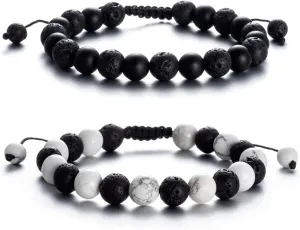 Softones 8MM Lava Rock Aromatherapy Anxiety Essential Black and White Intervals Beads Bracelet for Men Women, Friendship Couples Bracelets Gifts