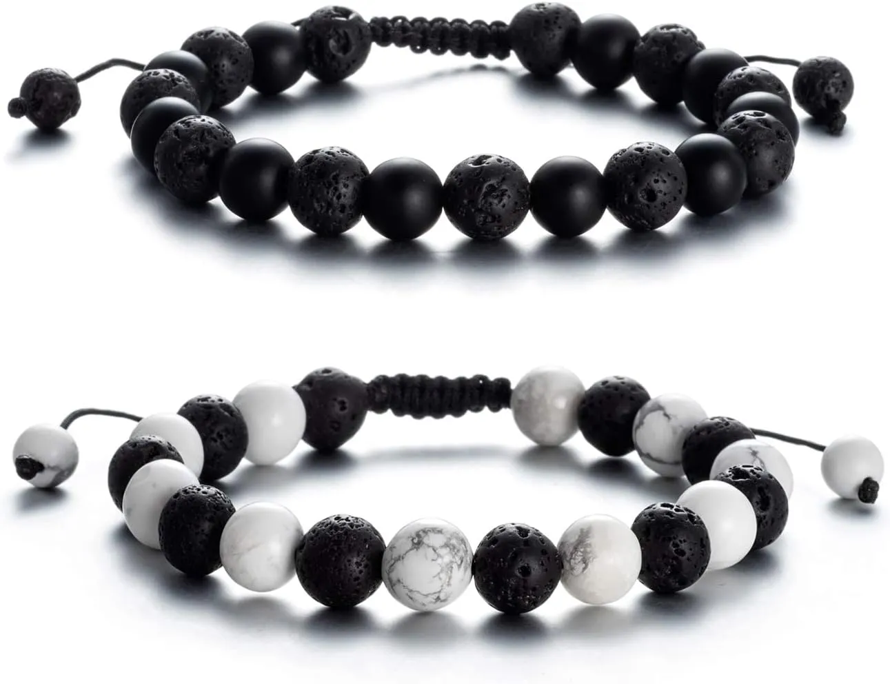 Softones 8MM Lava Rock Aromatherapy Anxiety Essential Black and White Intervals Beads Bracelet for Men Women, Friendship Couples Bracelets Gifts