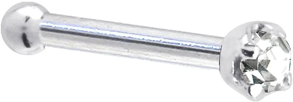 Solid 14k White Gold 1.5mm (0.015 cttw) Genuine Diamond Nose Stud Bone 20 Gauge 1/4"