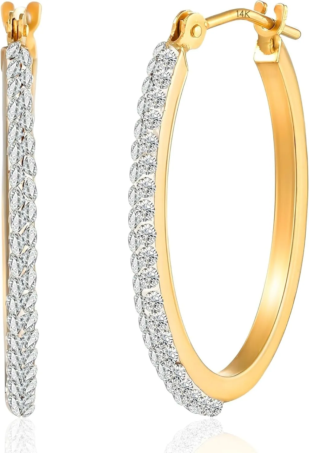 Solid 14K Yellow Gold Hoop Earrings with CZ | Hypoallergenic Gold Hoop Earring for Women | Anti-Tarnishing 14K Real Gold Cubic Zirconia Earrings by MAX   STONE