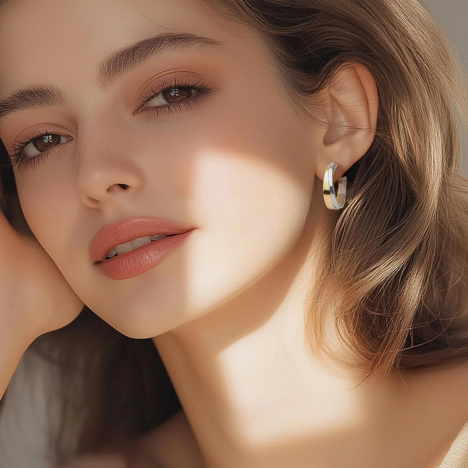 Sonateomber Chunky Gold Silver 2 Tone Open Hoop Stud Earrings for Women, Trendy Statement Hypoallergenic Earrings Wedding Prom Jewelry Gift