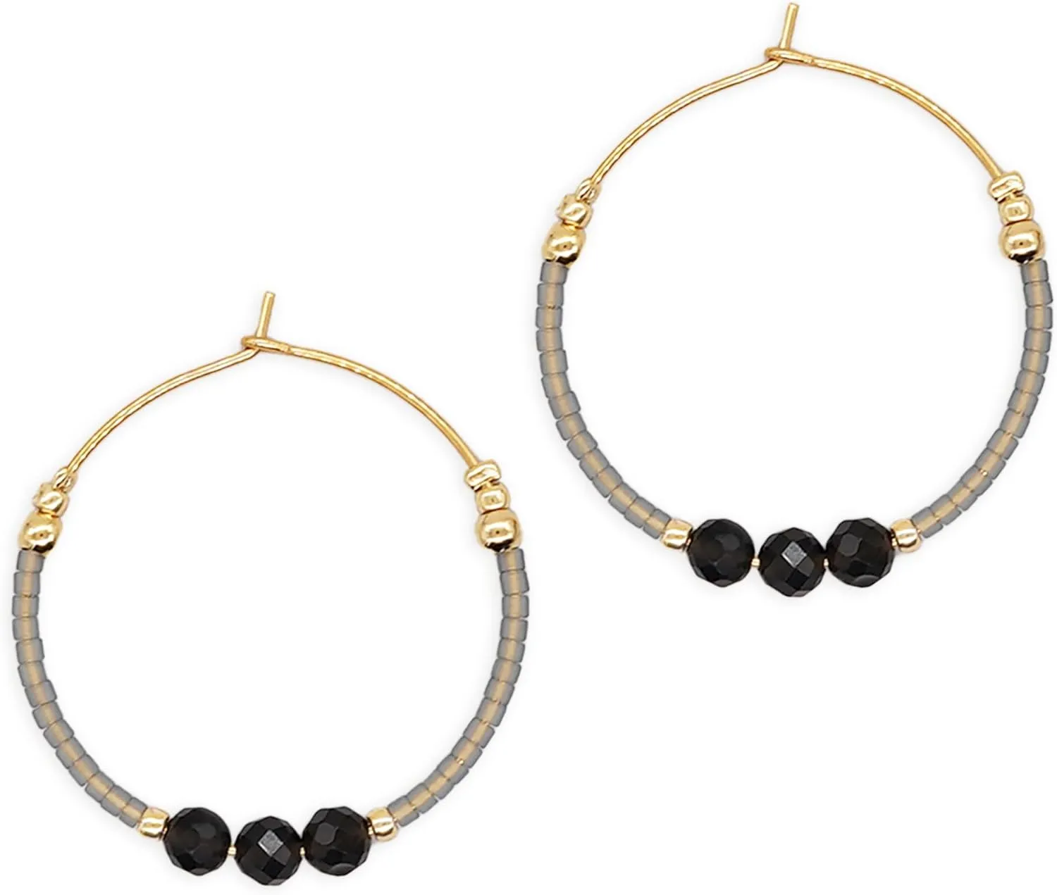 Sonateomber Gold Gemstone Beaded Hoop Earrings for Women, Boho Handmade Seed Beads Huggie Cartilage Hypoallergenic Prom Jewelry Gift
