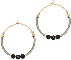 Sonateomber Gold Gemstone Beaded Hoop Earrings for Women, Boho Handmade Seed Beads Huggie Cartilage Hypoallergenic Prom Jewelry Gift