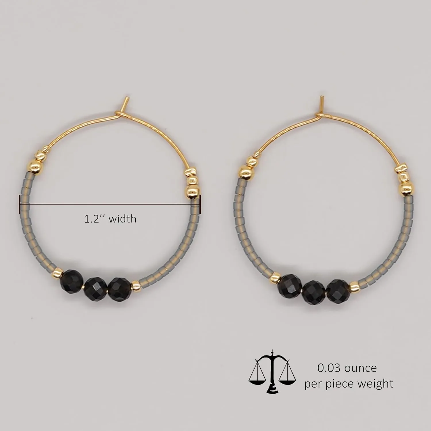 Sonateomber Gold Gemstone Beaded Hoop Earrings for Women, Boho Handmade Seed Beads Huggie Cartilage Hypoallergenic Prom Jewelry Gift