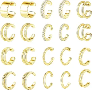 SONNYX 10 Pairs Ear Cuff Earrings for Women Non Piercing 14K Gold Silver Ear Cuffs for Non Pierced Ears Clip on Cartilage Earring Fake Earrings Lightweight