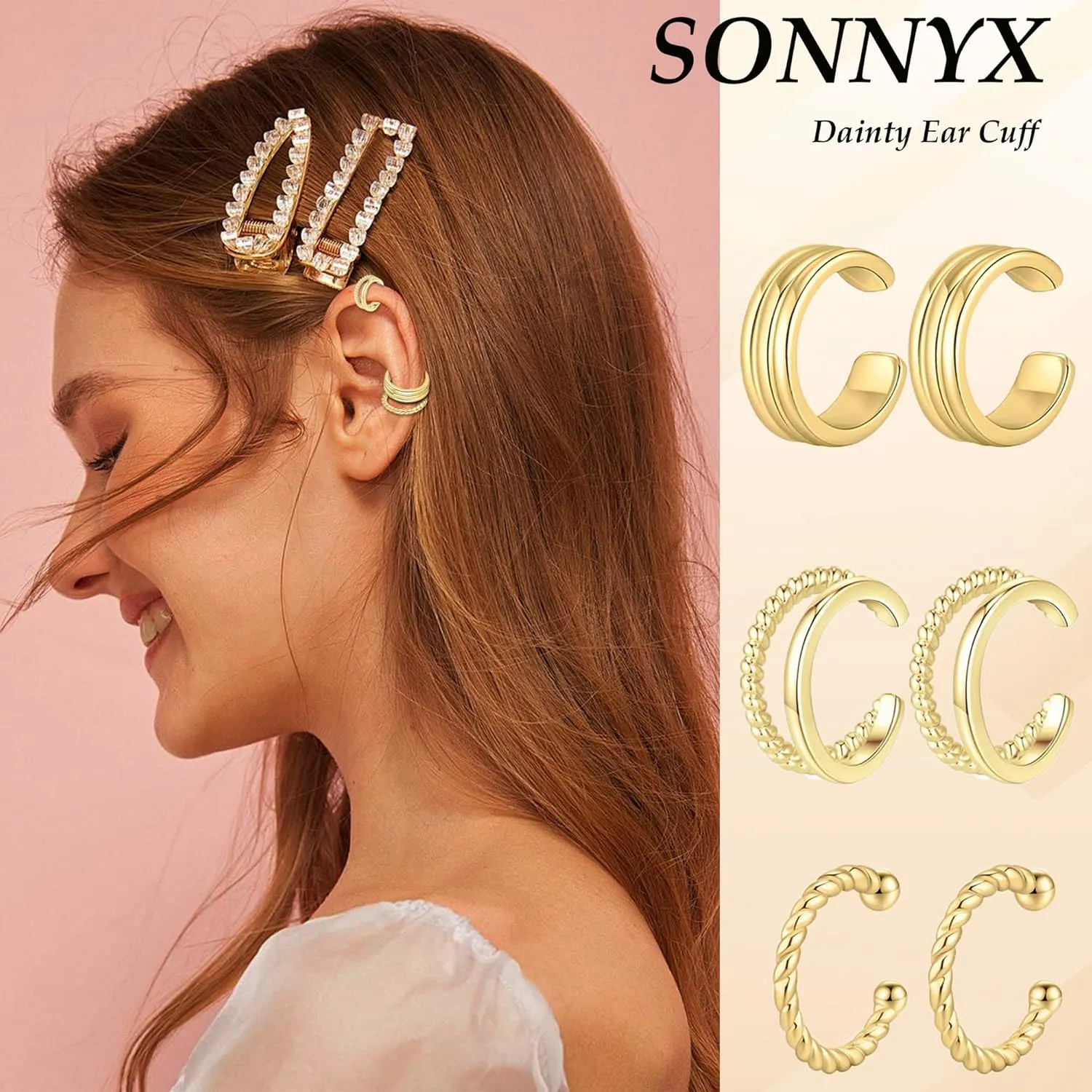 SONNYX 10 Pairs Ear Cuff Earrings for Women Non Piercing 14K Gold Silver Ear Cuffs for Non Pierced Ears Clip on Cartilage Earring Fake Earrings Lightweight