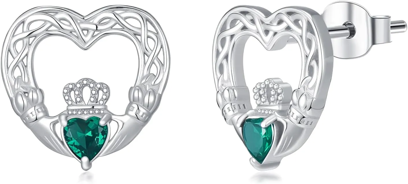 St Patricks Day Gift 925 Sterling Silver Shamrock/Claddagh/Celtic Knot Earrings Irish Stud Earrings St Patricks Day Jewelry for Women