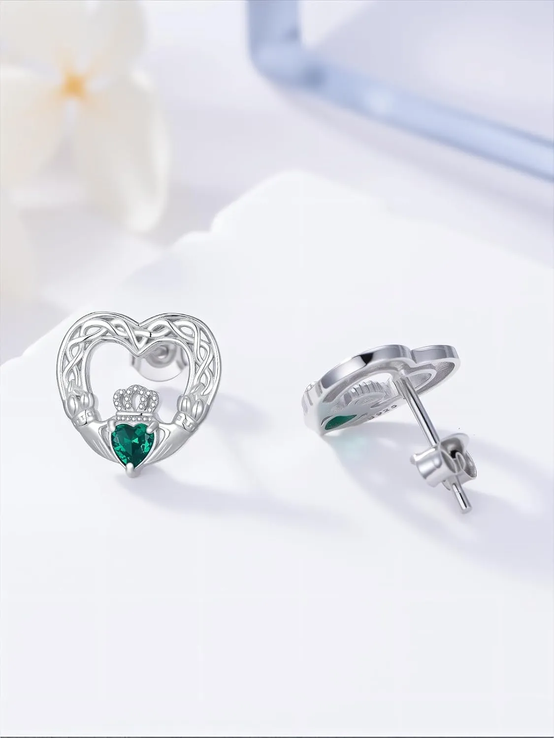 St Patricks Day Gift 925 Sterling Silver Shamrock/Claddagh/Celtic Knot Earrings Irish Stud Earrings St Patricks Day Jewelry for Women