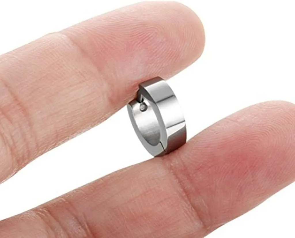 Stainless Steel Huggie Earrings - Unisex Cool Small Hypoallergenic Hoop Stud Earring Piercings (1pair Silver)
