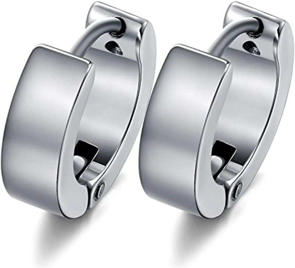 Stainless Steel Huggie Earrings - Unisex Cool Small Hypoallergenic Hoop Stud Earring Piercings (1pair Silver)