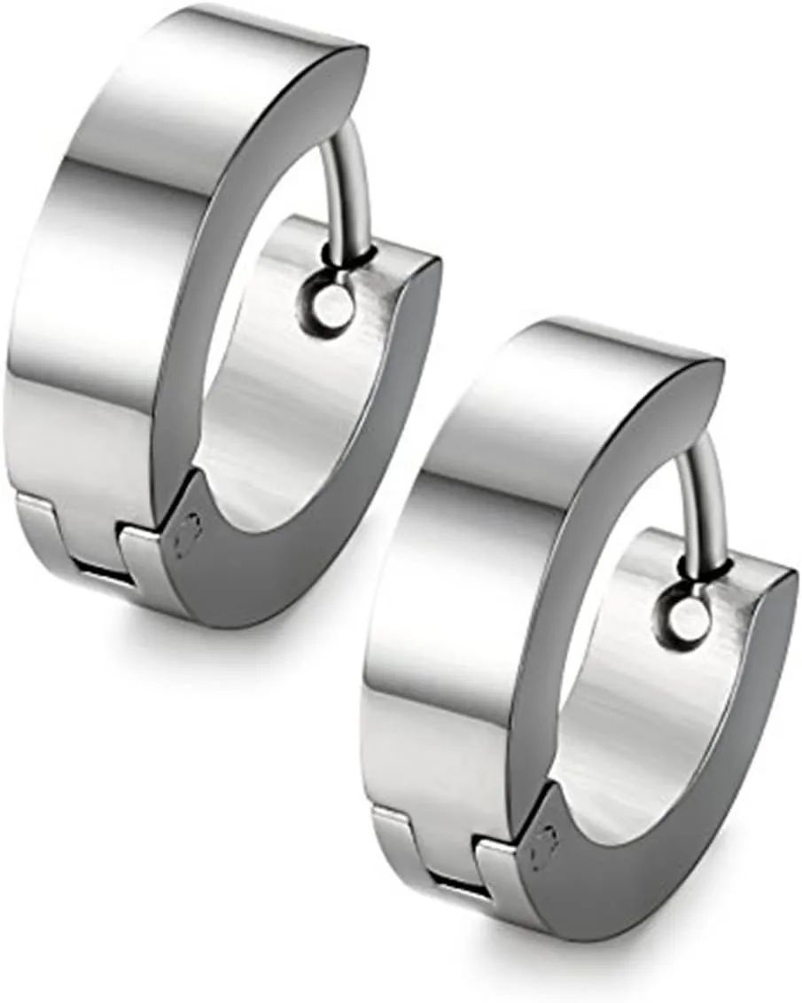 Stainless Steel Huggie Earrings - Unisex Cool Small Hypoallergenic Hoop Stud Earring Piercings (1pair Silver)