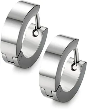 Stainless Steel Huggie Earrings - Unisex Cool Small Hypoallergenic Hoop Stud Earring Piercings (1pair Silver)