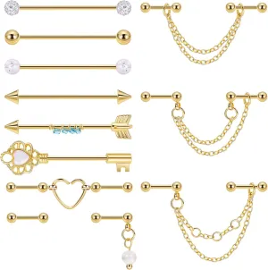 Stainless Steel Industrial Barbell Earrings for Women Men Industrial Earrings with Chain CZ Cartilage Helix Industrial Piercing Jewelry