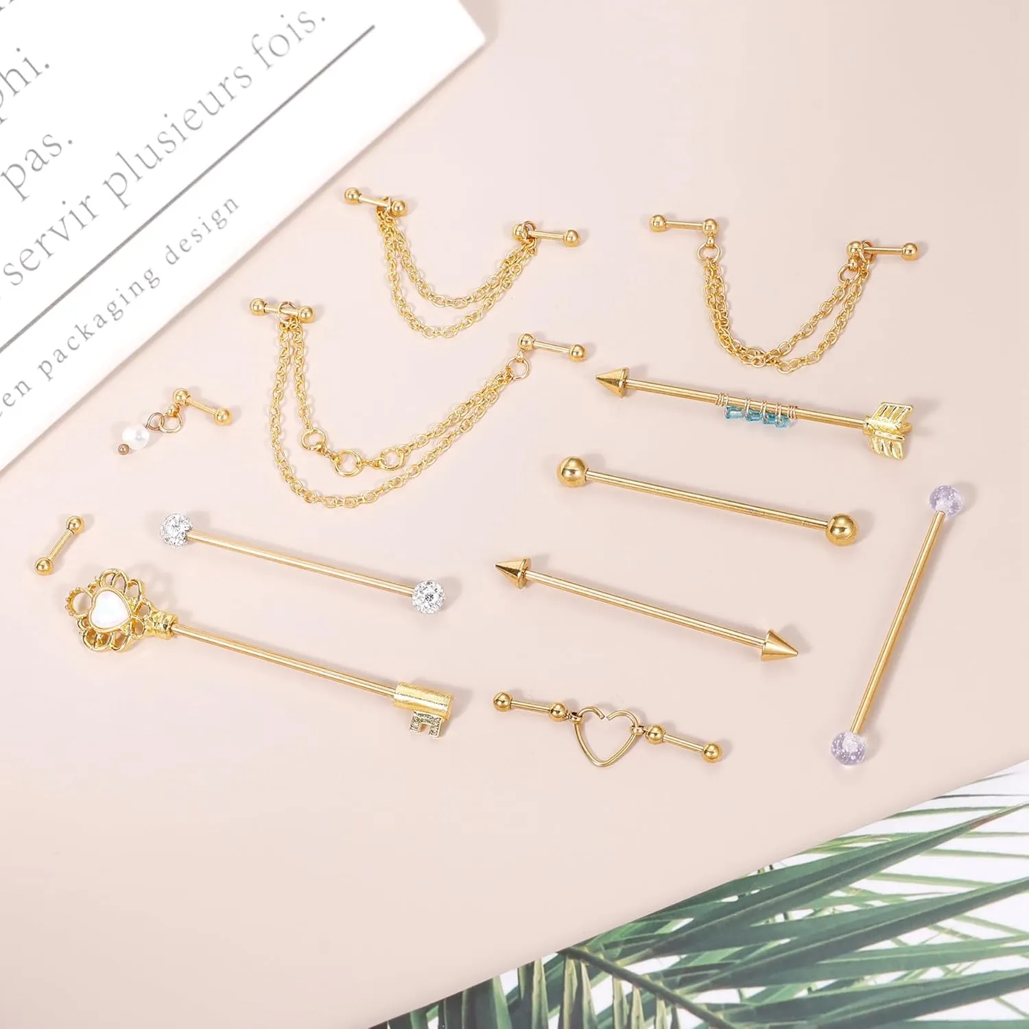 Stainless Steel Industrial Barbell Earrings for Women Men Industrial Earrings with Chain CZ Cartilage Helix Industrial Piercing Jewelry