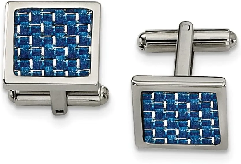 Stainless Steel Polished w/Blue Carbon Fiber Inlay Cufflinks