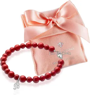 Sterling Silver Letter Charms Initial Bracelet, Red Pearl Charm Bracelet, Personalized Jewelry Birthday Gifts, Custom Bracelets for Girls and Boys Red Bracelet for Protection