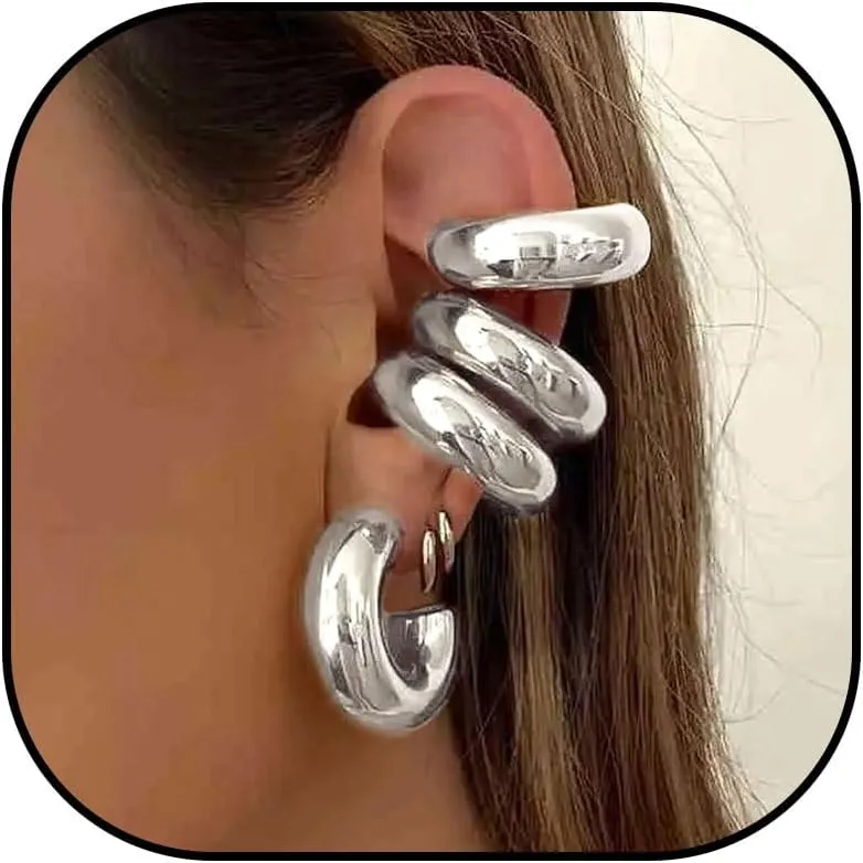 Stocking Stuffers Holiday Outfits for Women 2024 Ear Cuffs Non Piercing Chunky Ear Cuff Earrings for Women Trendy Stuff Gold Fake Earrings Non Pierced Clip on Cartilage Earring Set