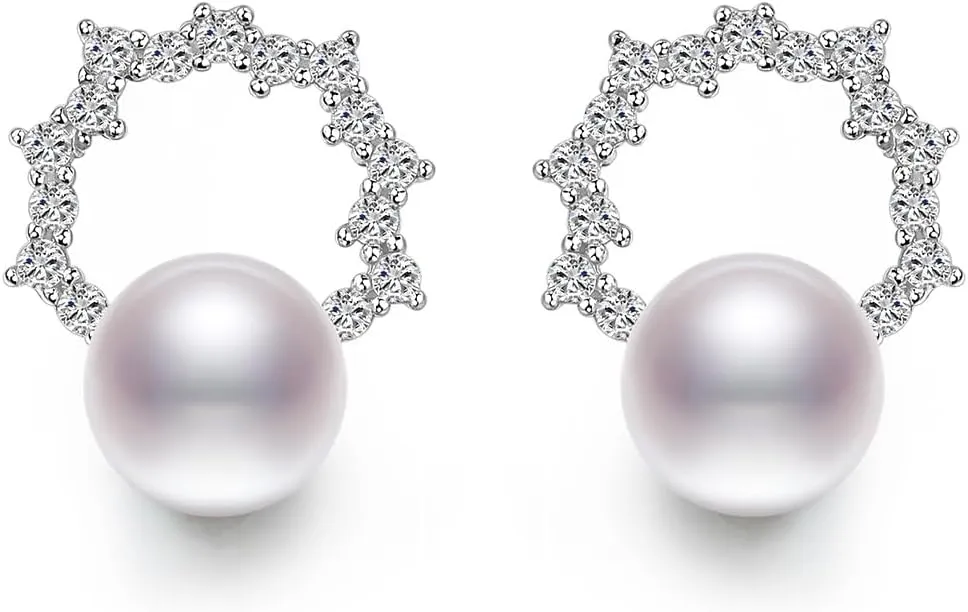 Stud Pearl Earrings for Women AAAAA Freshwater Pearls Jewelry Gifts for Wife Mom Girlfriend Her Wedding Birthday Anniversary